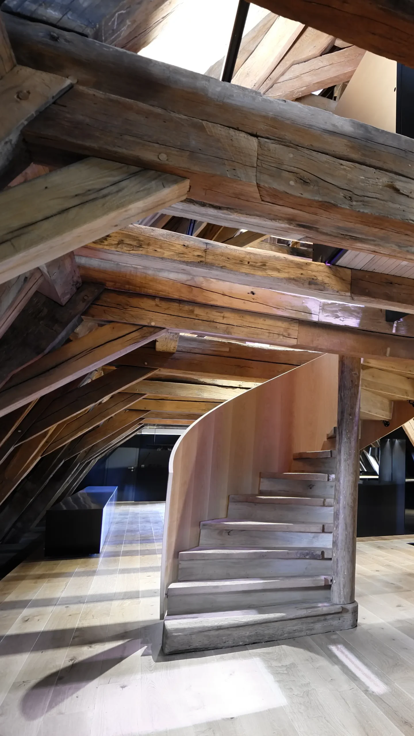 Solmser Schloss Butzbach – Dachgeschoss mit freigelegtem historischem Dachstuhl -vertikal