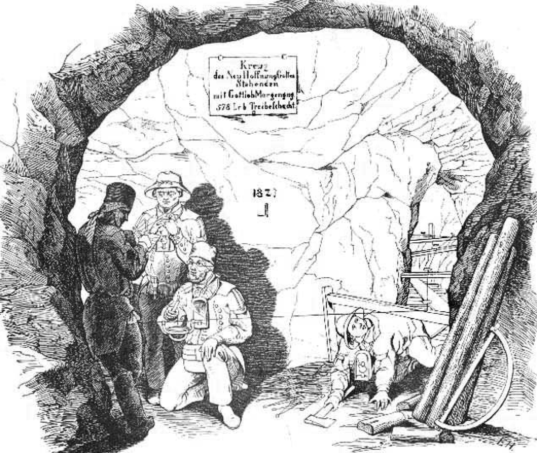 Historische Darstellung eines Markscheiders im Bergwerksstollen als konzeptioneller Bezug zum Haus des Markscheiders