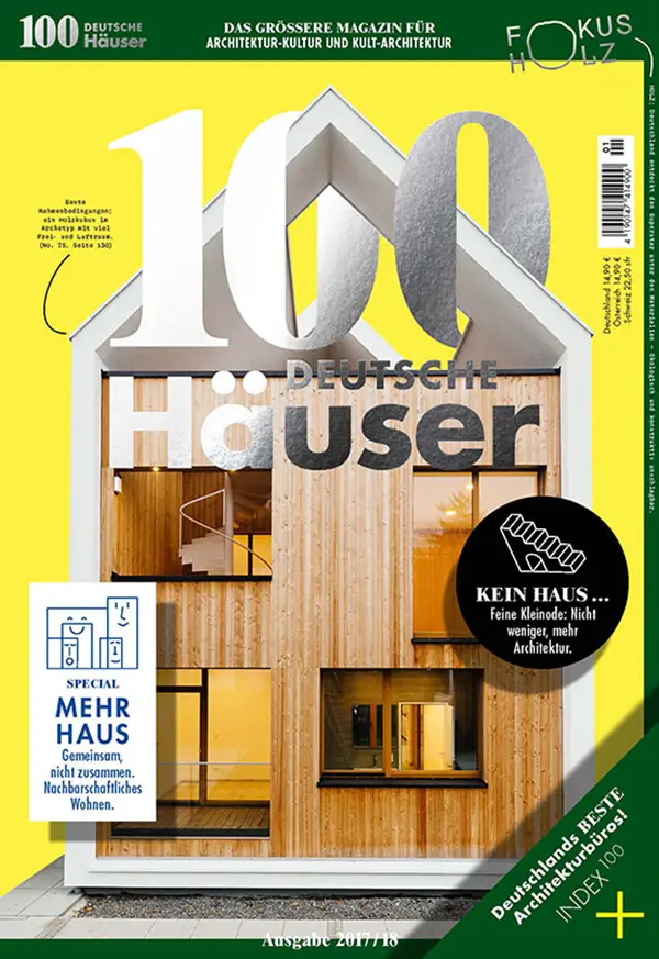 Cover der Publikation 100 Deutsche Häuser 2017/2018 mit der Villa im Hardtwald