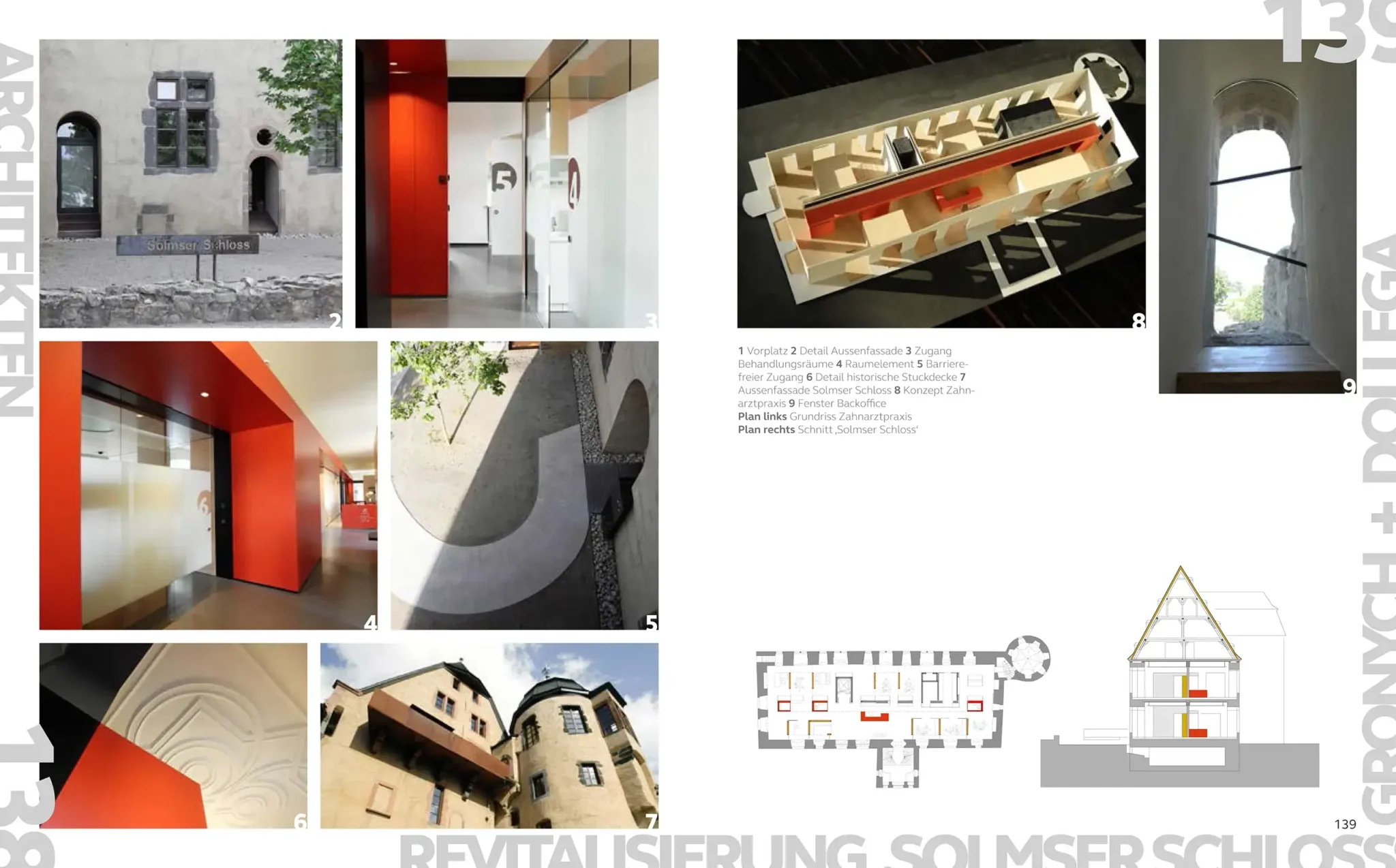 Buchseite aus Arztpraxen – Architektur und Raumgestaltung mit der Zahnarztpraxis im Solmser Schloss von Gronych + Dollega Architekten